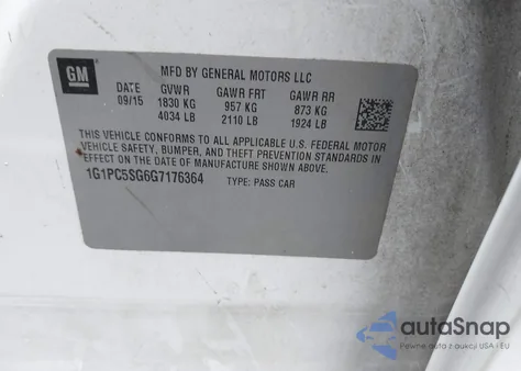 2016 Chevrolet Cruze Limited Ls Auto z USA, uszkodzony, nr VIN 1G1PC5SG6G7176364